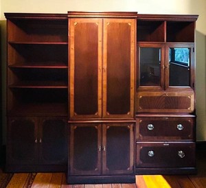 O - Hickory White Entertainment Center - Three-Section Traditional Wood TV Cabinet
