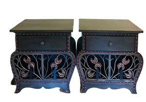 LLR - Decorative Storage Cabinets - Pair of Ornate Nightstands