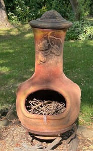 BY - Clay Chiminea Outdoor Fireplace With Wood