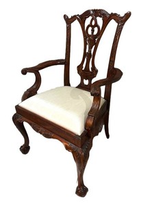LLR - Vintage Carved Wood Armchair - Ornate Upholstered Chair
