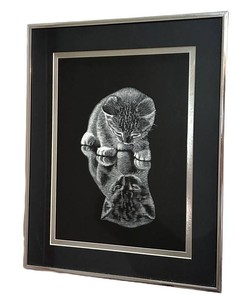 LLR - Vintage Framed Cat Reflection Wall Art - Galeria Rubens 1975