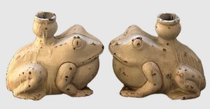 LLR - Cast Iron Frog Candle Holder Figures - Pair - 6 in H