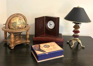 LLR - Decorative Home Decor Mixed Lot - Globe, Table Candle Holder Lamp, Clock & Card Box