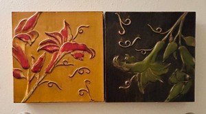 LLB - Decorative Floral Wall Panels - Botanical Relief Pair (Lot of 2)