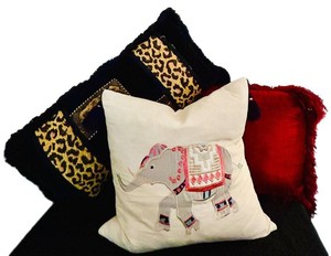 LLR - Decorative Accent Pillows - Embroidered Elephant & Fringe (Lot of 3)