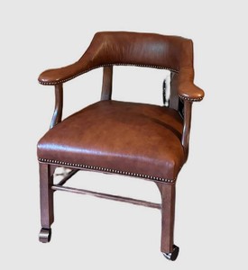 O - Desk Chair - Upholstered Wood Armchair on Casters