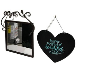 LLR - Wall Decor - Wrought-Iron Mirror & Heart Plaque 2-Piece Mixed Lot