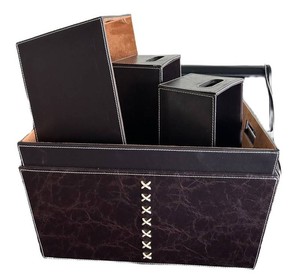 G - Storage Organizer Set - Leather-Look Bins & File Holders 18 X 8 in