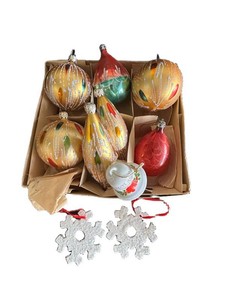 O - Christmas Ornaments - Vintage Glass, Mother Christmas Bell & Snowflakes Mixed Lot