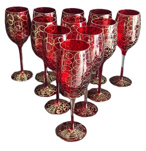 LLR - Red Wine Glasses - Ruby Red Gold Loop Design (Lot of 10)
