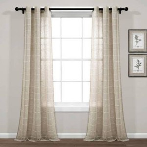 Set of 2 (84x38) Farmhouse Textured Grommet Sheer Window Curtain Panels Neutral - Lush Dcor