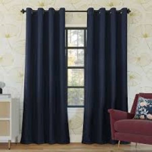52x84 Sun Zero 100% Blackout Oslo Theater Grade Grommet Curtain Panel Navy Blue Modern Thermal Insulated
