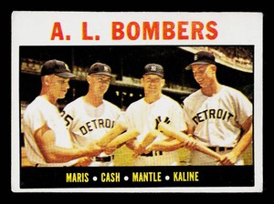 Mickey Mantle 1964 Topps AL Bombers #331 w/ Al Kaline, Roger Maris, Norm Cash - Tough to find! Vintage Baseball Card