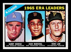 1967 Topps NL ERA Leaders #221 - Sandy Koufax, Marichal, Law