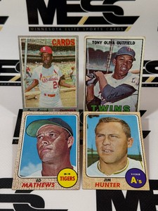 Vintage Star 4-Card Lot - Tony Oliva, Lou Brock, Jim Hunter, Eddie Mathrews 1967-1970