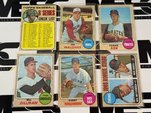 1968 Topps 6-Card Vintage Baseball Lot w Frank Robinson Checklist