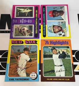 1975 Topps 4 Card Vintage Star Lot - Yaz, Kaline, Brock, MantleAaron - Nice Cards