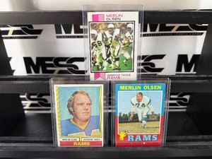 Merlin Olsen 3 Vintage Football Card Lot 1971, 1973, 1974