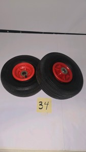Pair of 10 Pneumatic Hand Truck Wheels (4.103.50-4), Red Hub