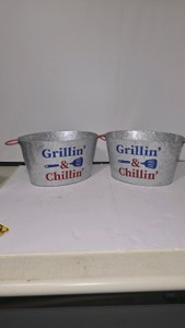 Set of 2 Patriotic Metal Beverage Tubs 2 Grillin & Chillin