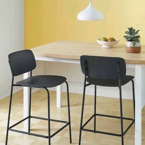 Room Essentials 2-Pack Counter-Height Stools, Black Molded Plastic with Metal Base