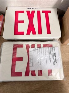 LED Exit Sign and Emergency Light Combos, Red Letters, White Housing