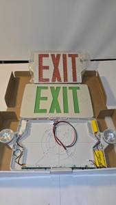 Lot 102  LED Exit Sign  Emergency Light Combo, Green Letters with Spare Red Face
