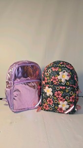 Lot 104  Girls Backpacks, Lot of 2 (Metallic Purple and Floral)