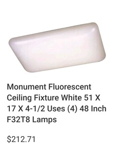 $213  Lot 128  Monument Fluorescent Ceiling Fixture, White, 51 x 17 x 4-12