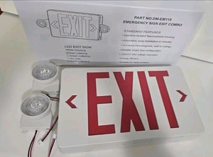 Lot 77  LED Exit Sign & Emergency Light Combo, Red Letters, Battery Backup (Part DM-EM119)