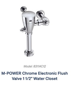 $616  Lot 90  Moen M-POWER 8311AC12 Commercial AC Powered Toilet Flush Valve, 1-12, Chrome