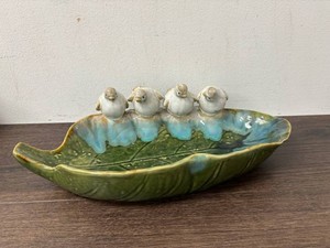 Ceramic Leaf Tray With Four Bird Figures