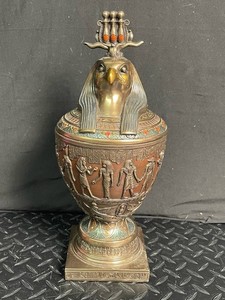 Egyptian Horus Falcon Decorative Urn With Removable Lid