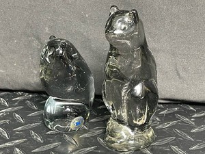 Clear Glass Bear Figurines - Seated & Upright (Lot of 2)