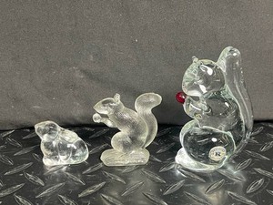 Clear Glass Animal Figurines - 2 Squirrels & Rabbit (Lot of 3)