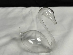 Clear Glass Swan Figurine With Red Accent Eye