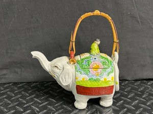 Elephant Figural Ceramic Teapot With Floral Relief