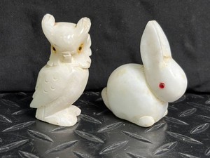 Italian Alabaster Owl & Rabbit Figurines (Lot of 2)