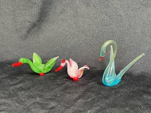 Handblown Glass Bird Figurines - Green, Pink & Blue (Lot of 3)
