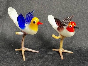 Blown Glass Bird Figurines - Pair
