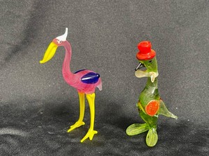 Hand-Blown Glass Bird Figurines - Flamingo & Top-Hatted Bird (Lot of 2)