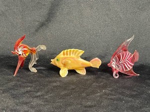 Hand-Blown Glass Fish Figurines - Red Barn Glass (Lot of 3)
