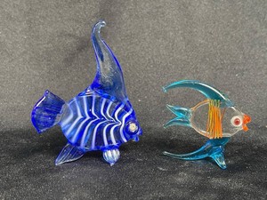 Decorative Glass Fish Figurines - Blue & Clear (Lot of 2)