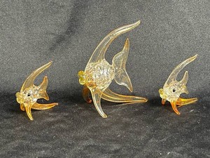 Amber Glass Fish Figurines - Set of 3