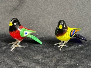 Colorful Glass Bird Figurines - Pair