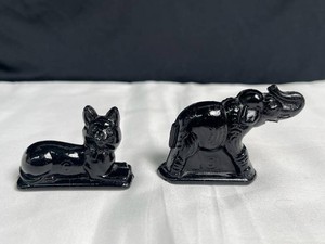Glossy Black Cat & Elephant Animal Figurines Set