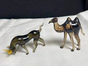 Vintage Western Germany Glass Bull & Camel Figurines
