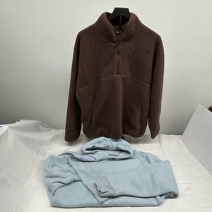 Brown Fleece Pullover & Light Blue Hooded Sweatshirt (Lot of 2)