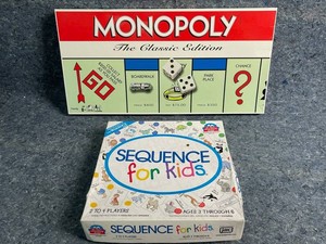 Monopoly Classic Edition & Sequence for Kids Mixed Lot - 2 Games