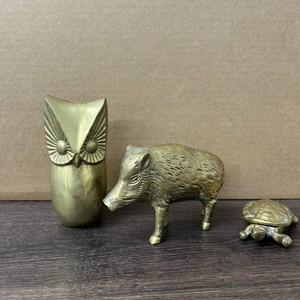 Brass Owl, Wild Boar & Turtle Figurines Mixed Lot
